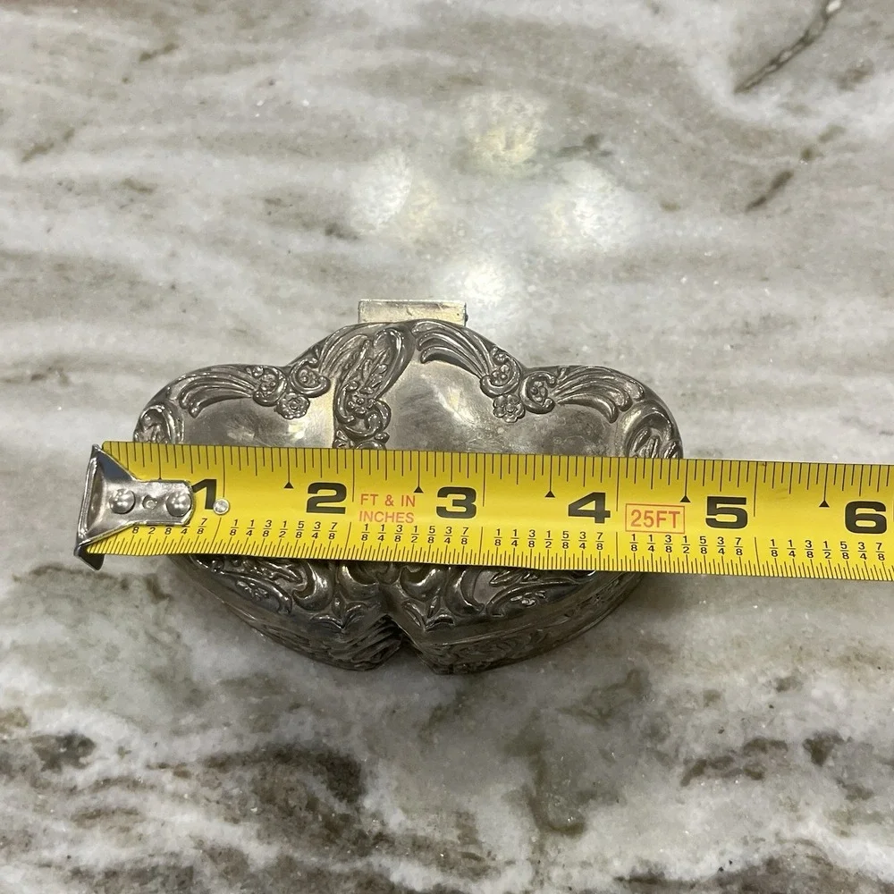 Vintage‎ Silver Plated Double Heart Ornate Trinket Jewelry Box - Picture 5 of 6